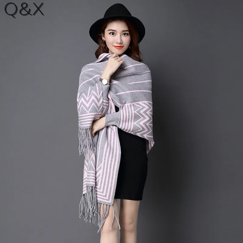 SC87 2018 Lady Knitted Thick Poncho Outside Autumn Winter Shawl Fashion Striped Cardigans Casual Wrap Open Stitch Tassel Cloak
SC87 2018 Lady Knitted Thick Poncho Outside Autumn Winter Shawl Fashion Striped Cardigans Casual Wrap Open Stitch Tassel Cloak