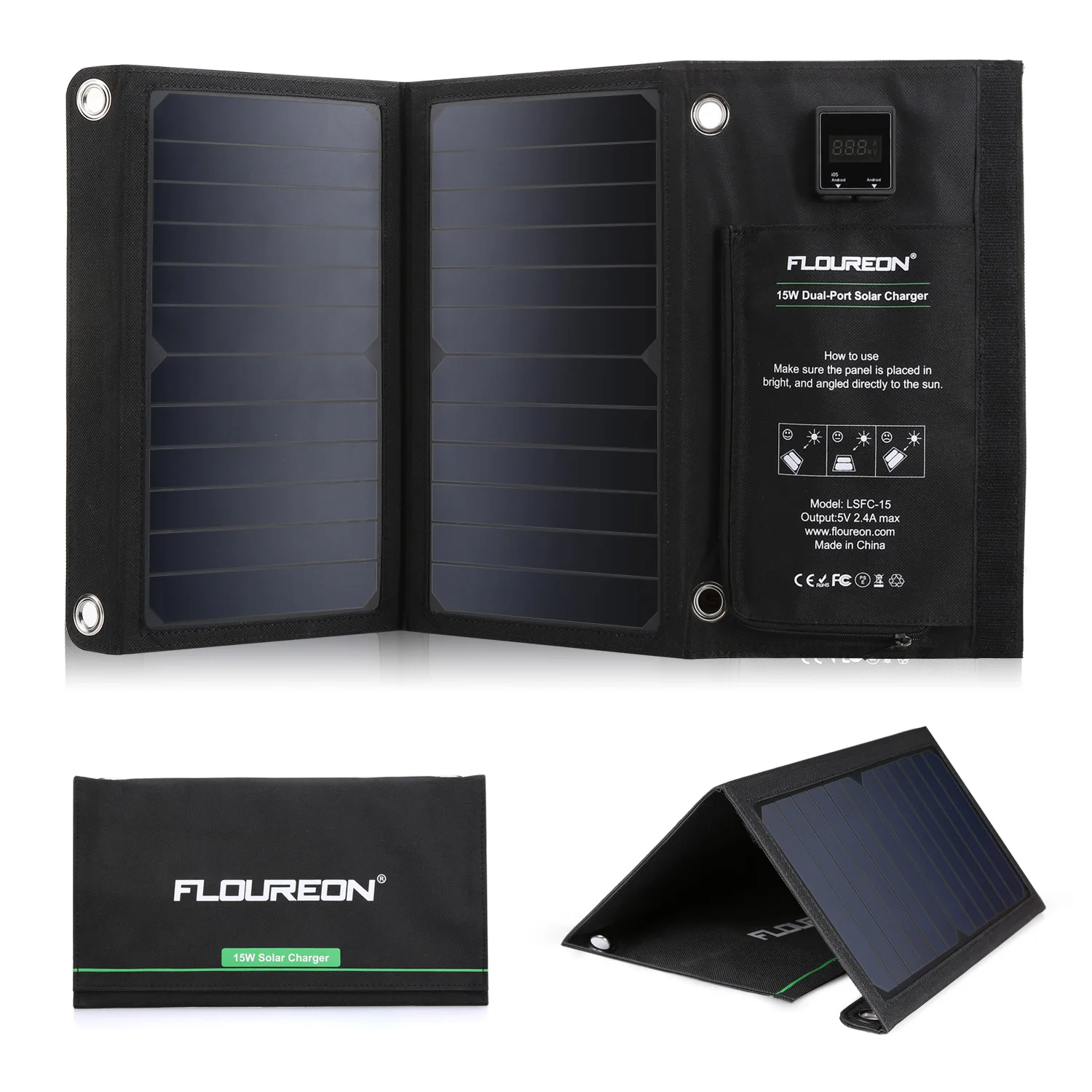 15W Waterproof Solar Panel Charger Mobile Power Bank for Smartphones Tablets Dual USB Ports Outdoor Sadoun.com