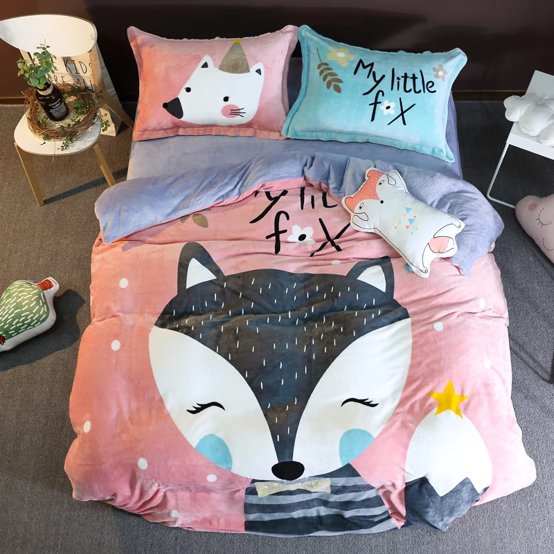 Bedding Sets Miss Fox 4 pcs Thick Soft Autumn Winter Flannel Caroset 200x230cm Queen size Quilt cover flat bedsheet pillowcases
Bedding Sets Miss Fox 4 pcs Thick Soft Autumn Winter Flannel Caroset 200x230cm Queen size Quilt cover flat bedsheet pillowcases
