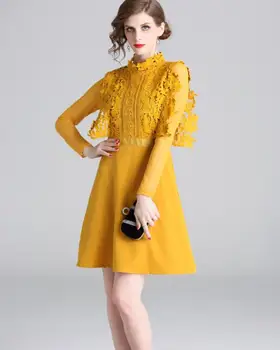 High Quality 2019 Spring Hot Sale Elegant Party Queen Stand Collar Solid Color Lace Hollow-out Woman Dress Yellow
High Quality 2019 Spring Hot Sale Elegant Party Queen Stand Collar Solid Color Lace Hollow-out Woman Dress Yellow