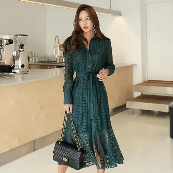 Spring Summer Temperament Hollow-Out Lace Dress Korean Women Long Sleeve Long Lace Shirt Dresses Dark Green,White Clothes
Spring Summer Temperament Hollow-Out Lace Dress Korean Women Long Sleeve Long Lace Shirt Dresses Dark Green,White Clothes