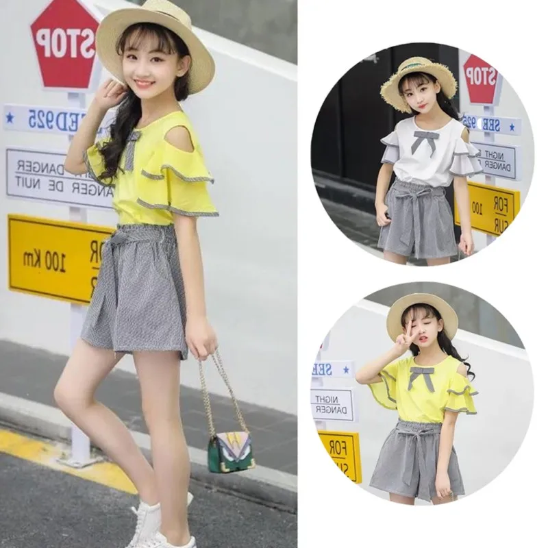 Summer Kids Girls Short Sleeve Polyester Clothing Sets Casual Breathable Strapless Bowknot T-Shirt +Shorts New 2Pcs Set Clothes
Summer Kids Girls Short Sleeve Polyester Clothing Sets Casual Breathable Strapless Bowknot T-Shirt +Shorts New 2Pcs Set Clothes