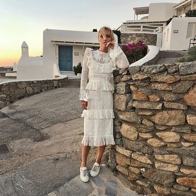 High-end Runway Dress 2019 Women Autumn/Fall Elgenat Long Sleeve White Hollow Out Floral Ruffles Knitted Lace Long Dress E6
High-end Runway Dress 2019 Women Autumn/Fall Elgenat Long Sleeve White Hollow Out Floral Ruffles Knitted Lace Long Dress E6