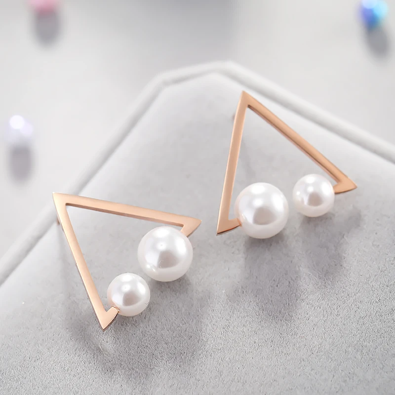 EASYA Minimalist Rose Gold Geometric Post Earrings Fashion Stainless Steel Simulated Pearl Triangle Stud Earrings For Women
EASYA Minimalist Rose Gold Geometric Post Earrings Fashion Stainless Steel Simulated Pearl Triangle Stud Earrings For Women