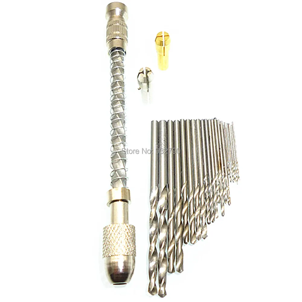 Spiral Mini Hand Drill Chuck Pin Vise Watch Repair w/ 25pc Hss Twist Drill Bit For Olive Walnut Wood Plastic Model Hole Drilling
Spiral Mini Hand Drill Chuck Pin Vise Watch Repair w/ 25pc Hss Twist Drill Bit For Olive Walnut Wood Plastic Model Hole Drilling