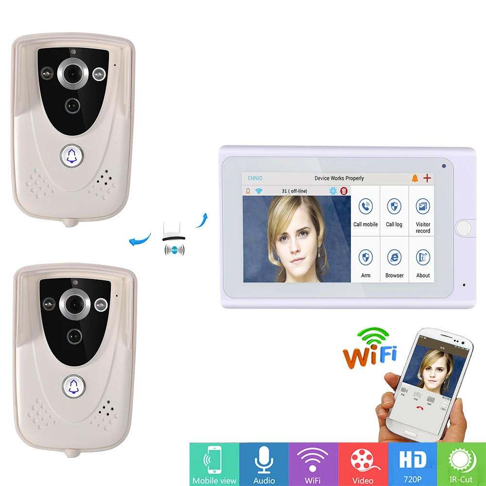 MOUNTAINONE 720P 7" WiFi Wireless Video DoorPhone intercom Doorbell Camera PIR IR Night Vision with 1 monitor 2 Outdoor camera
MOUNTAINONE 720P 7" WiFi Wireless Video DoorPhone intercom Doorbell Camera PIR IR Night Vision with 1 monitor 2 Outdoor camera