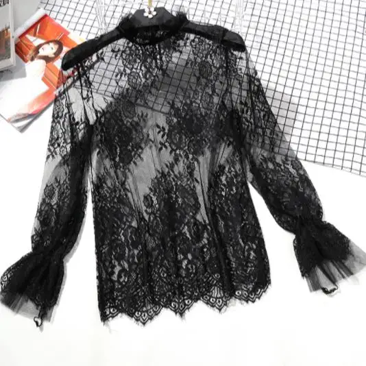 Lace See-through Women Blouse Summer Ruffled Neck Butterfly Sleeve Sexy Ladies Tops Flower Back Shirts Night Club Tops AE475
Lace See-through Women Blouse Summer Ruffled Neck Butterfly Sleeve Sexy Ladies Tops Flower Back Shirts Night Club Tops AE475