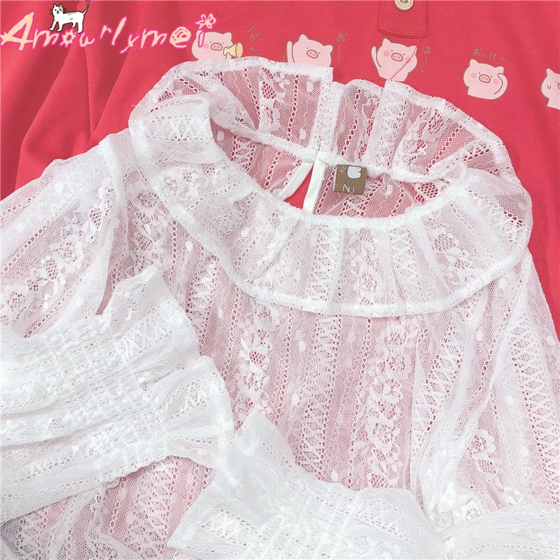 New Women White Lace Blouse Japanese Mori Girl Lolita Kawaii Peter Pan Collar Transparent Lace Sweet Princess Shirt Female Tops
New Women White Lace Blouse Japanese Mori Girl Lolita Kawaii Peter Pan Collar Transparent Lace Sweet Princess Shirt Female Tops