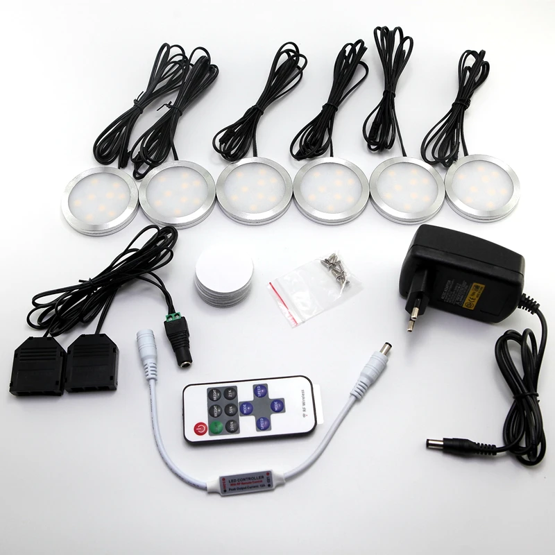 Free shipping 6pcs/set 6*2W led under cabinet light puck light with RF Dimmable and Adapter input AC100-240V output DC12V
Free shipping 6pcs/set 6*2W led under cabinet light puck light with RF Dimmable and Adapter input AC100-240V output DC12V