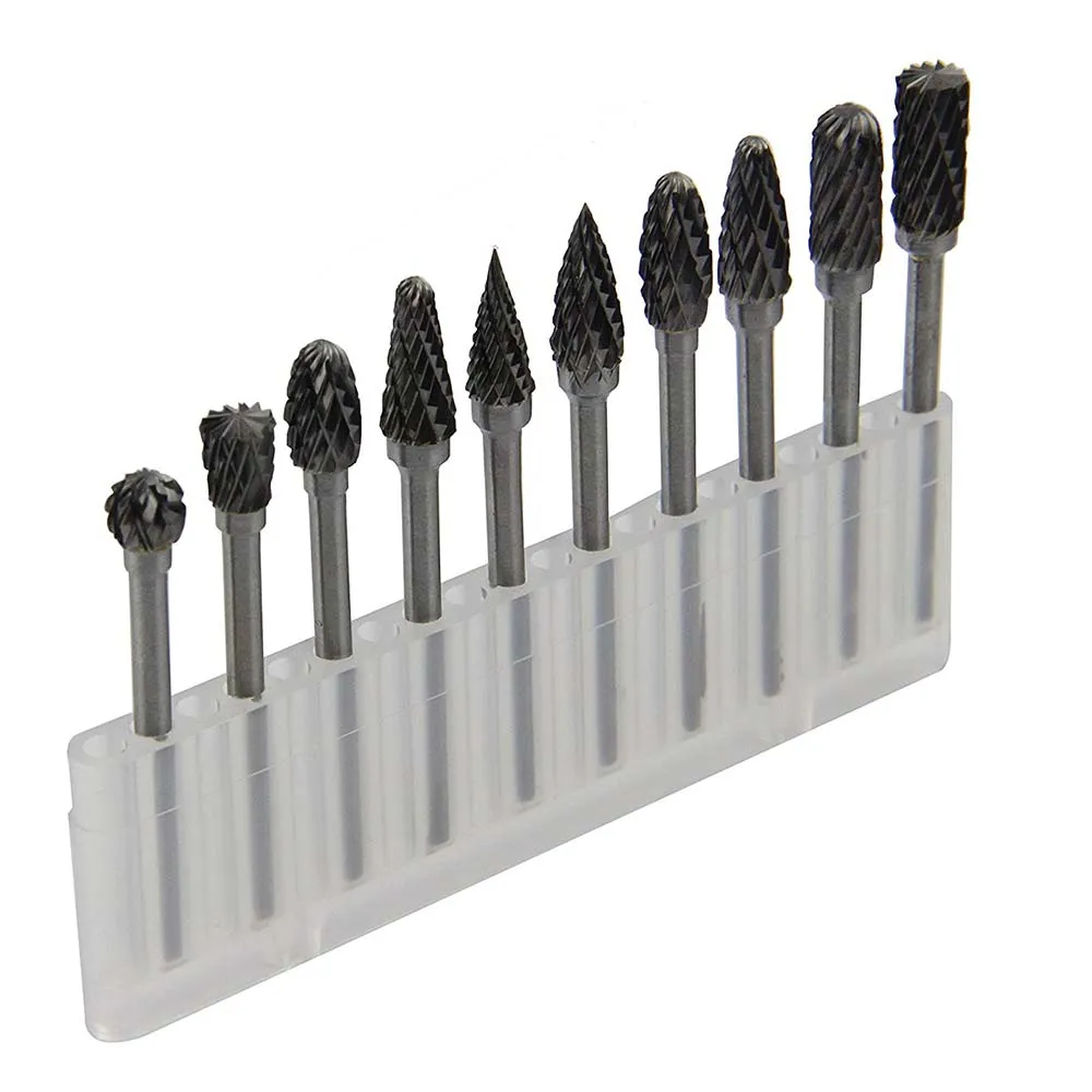 10pcs 1/8" Shank Tungsten Solid Carbide Rotary Files Diamond Burrs Set Tool for Woodworking Drilling Carving Engraving | Инструменты