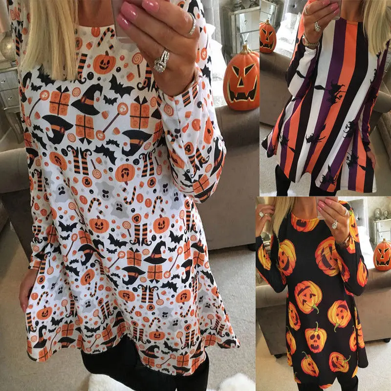 Autumn New Women Halloween Pattern Holidiay Bat Pumpkin Print Crew Neck Ladies Long Sleeve Swing Casual Lady Mini Dress
Autumn New Women Halloween Pattern Holidiay Bat Pumpkin Print Crew Neck Ladies Long Sleeve Swing Casual Lady Mini Dress