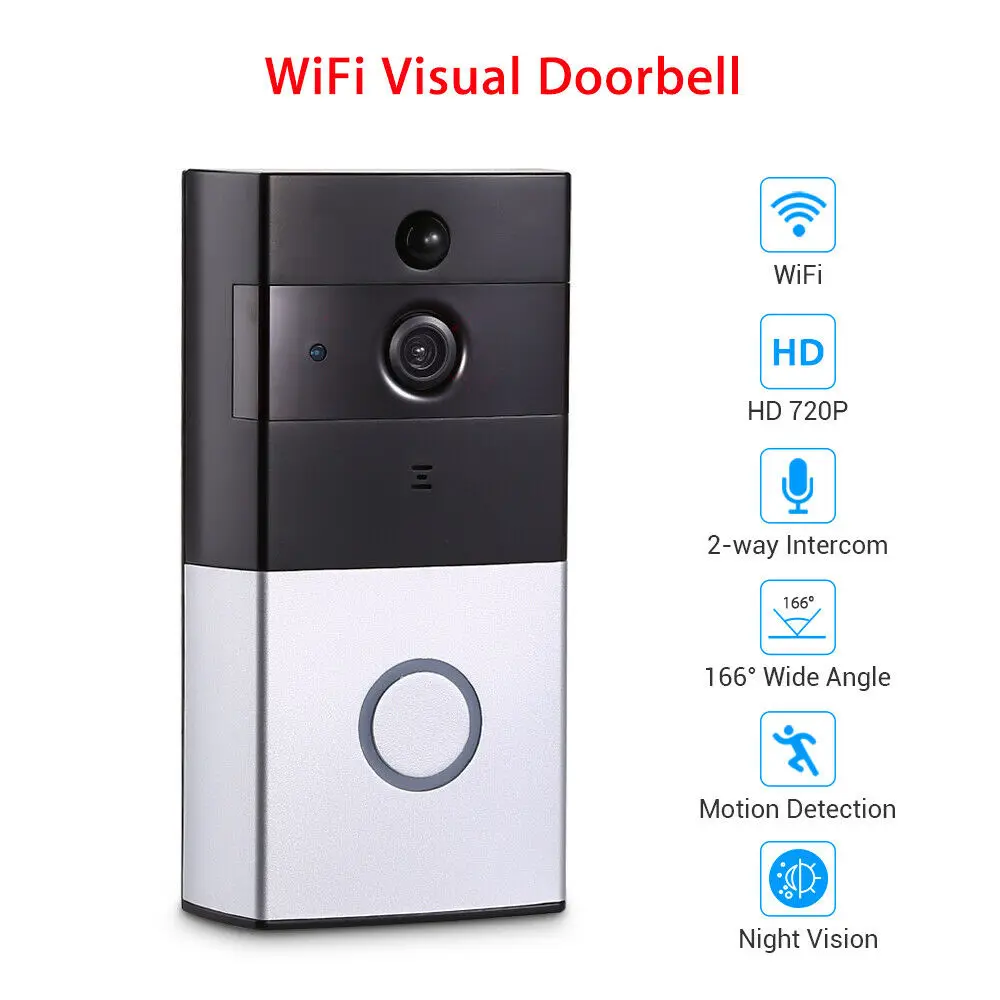 Doorbell HD 720P WiFi Peephole Video Visual Intercom Android Wireless Camera Night Vision PIR Security Cam Smart Door Bell
Doorbell HD 720P WiFi Peephole Video Visual Intercom Android Wireless Camera Night Vision PIR Security Cam Smart Door Bell