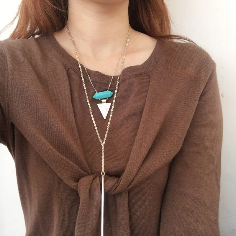 Personalized texture stone pendant with double neck chain Fashion a tassel pendant necklace for women
Personalized texture stone pendant with double neck chain Fashion a tassel pendant necklace for women