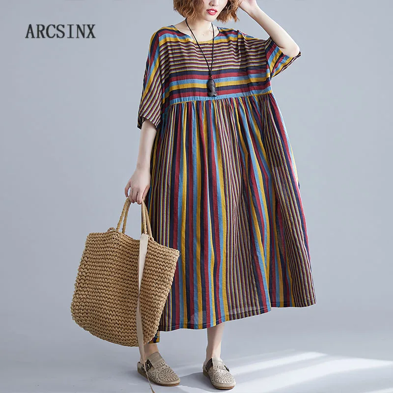 ARCSINX Striped Dress Woman Fashion Oversized Short Sleeve Women's Dress Casual Cotton Summer Dresses And Sundresses Large Size
ARCSINX Striped Dress Woman Fashion Oversized Short Sleeve Women's Dress Casual Cotton Summer Dresses And Sundresses Large Size