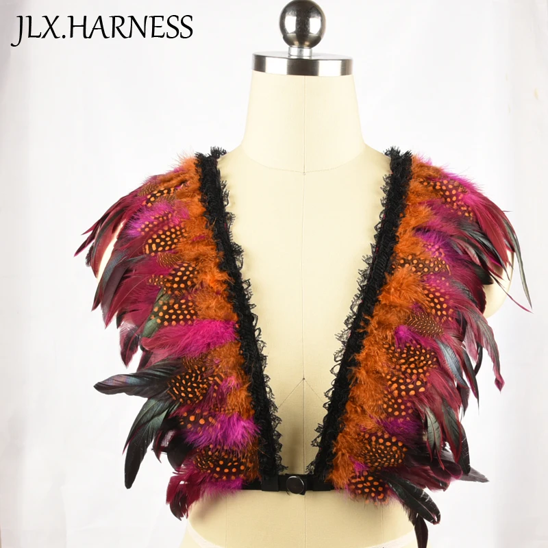 

Colour mixture feather shoulder piece / feather epaulet shrug / feather harness with pointy shoulders / Edgy fashion shrug O0301