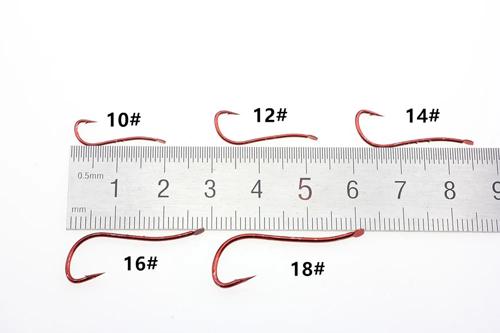 Description Picture 3 of itemRompin 100pcs Red color Baitholder Ryusen Hook Central Draught Fish Hook Size 10 12 14 16 18 Earth Worm Carp Fishing Bait Hooks