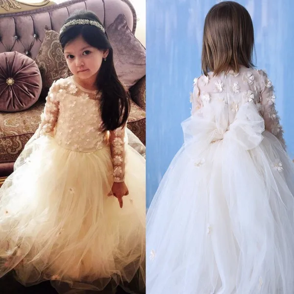 Flower Girl Dresses with Bow Sash Kids Communion Gowns Long Sleeves fille Tulle Tutu Pageant Ball Gown White Ivory
Flower Girl Dresses with Bow Sash Kids Communion Gowns Long Sleeves fille Tulle Tutu Pageant Ball Gown White Ivory