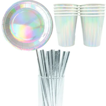 10Pcs/Set Silver Paper Disposable Tableware Christmas Birthday Party Paper Plates Cups Carnival Party Supplies Plastic Straws
10Pcs/Set Silver Paper Disposable Tableware Christmas Birthday Party Paper Plates Cups Carnival Party Supplies Plastic Straws