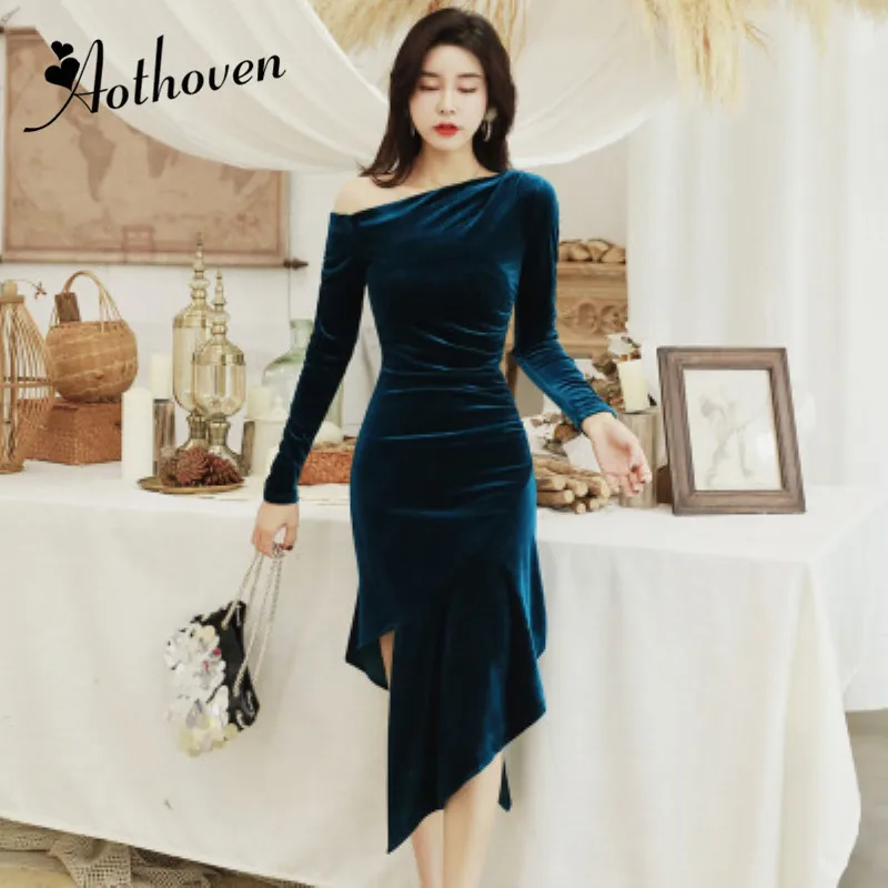 Winter Party Office Asymmetrical Dresses Women Long Sleeve One-Shoulder Bodycon Vintage Vestidos Velvet Dresses Sheath Dress
Winter Party Office Asymmetrical Dresses Women Long Sleeve One-Shoulder Bodycon Vintage Vestidos Velvet Dresses Sheath Dress