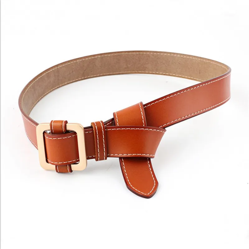 Фото Black White Red Tan Wide Genuine Cowhide Leather Waist Strap Belt Women Gold Square Buckle Woman Belts for Jeans Waistbands | Аксессуары