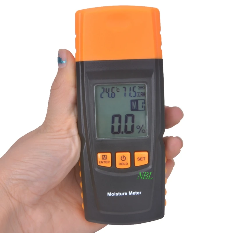 

Handheld Digital Wood Moisture Meter LCD Display Humidity Tester Timber Measure in 4 Tree Species Damp Detector Hygrometer