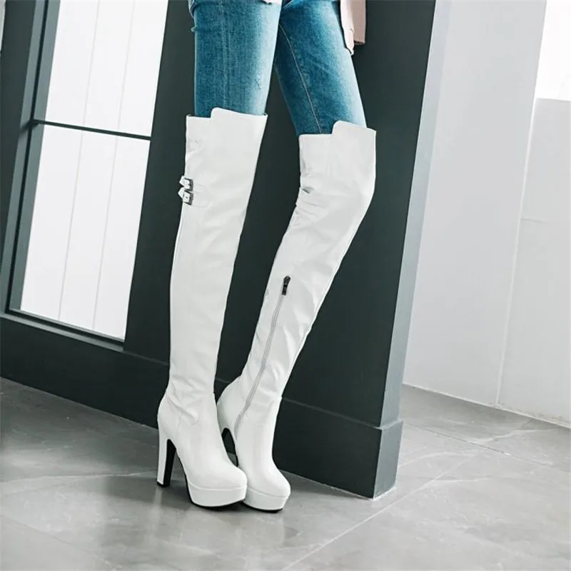 Autumn Winter Patent Leather Over The Knee Boots Big Size 43 Platform Women's Boots 12cm High-heeled Pole Dance Thigh High Boots (14)