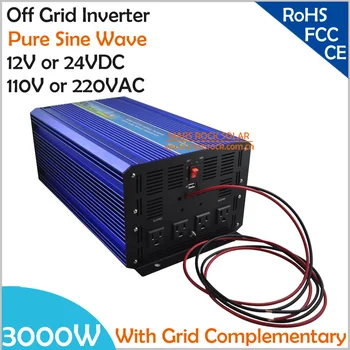 3000W DC12V/24V Off Grid Pure Sine Wave Solar or Wind Inverter, City Electricity Complementary Charging function with LCD Screen
3000W DC12V/24V Off Grid Pure Sine Wave Solar or Wind Inverter, City Electricity Complementary Charging function with LCD Screen