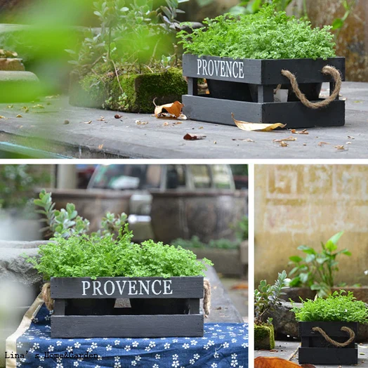 rope handles gray black vintage provence mini wood herb planter box (5)