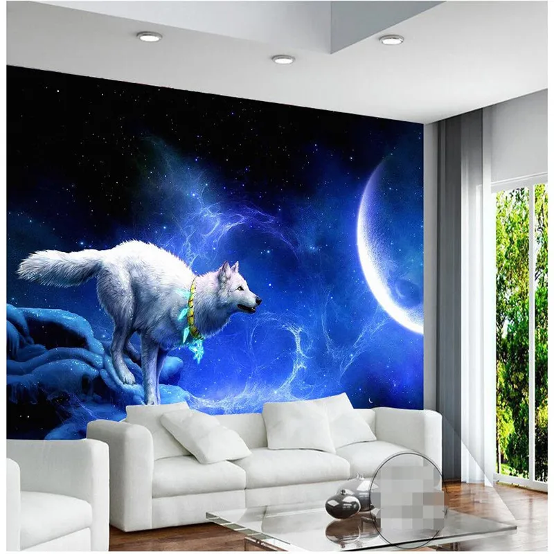 Фото Фотообои beibehang с изображением Белого Волка Луны звезды Европа художественная