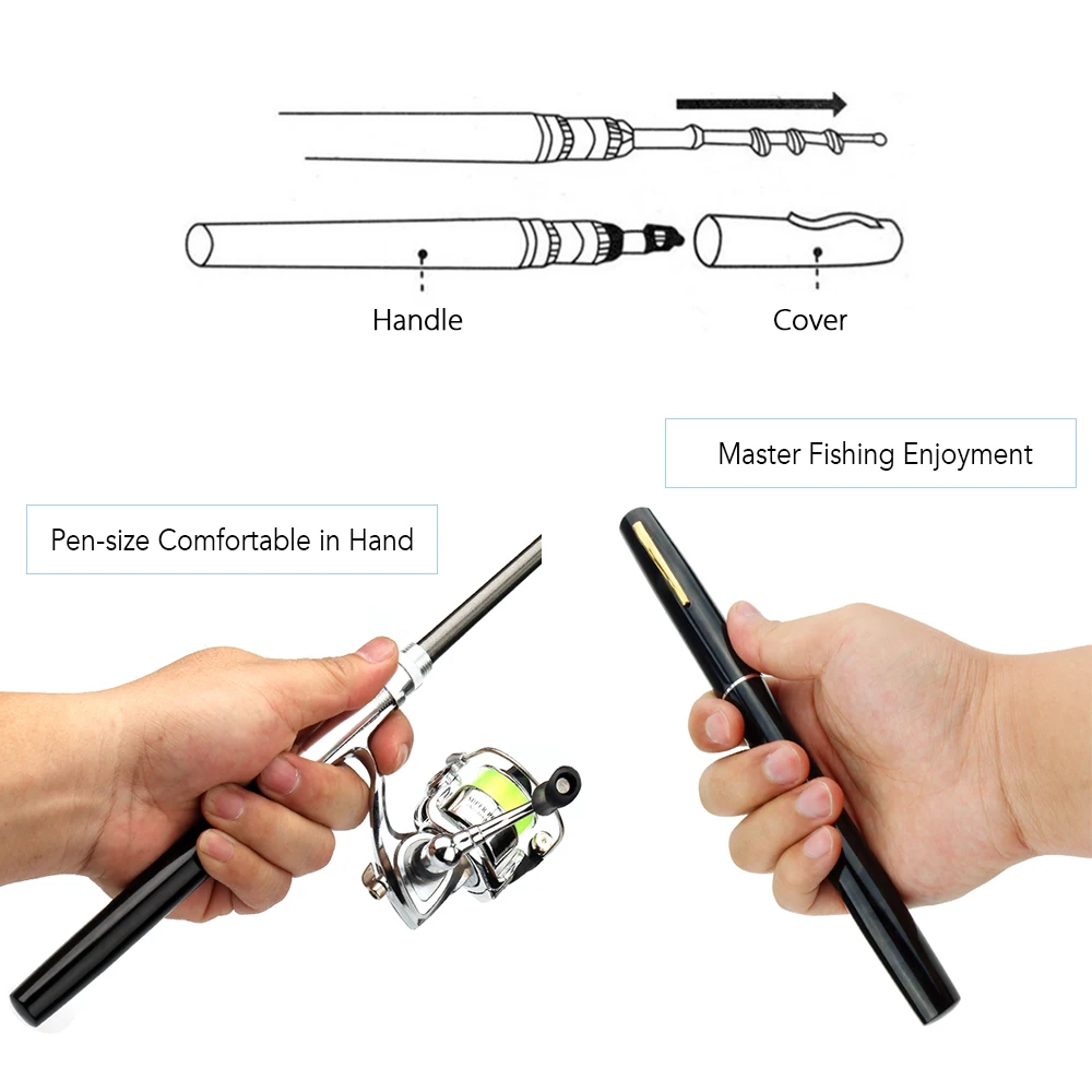 Description Picture 5 of item1M / 1.4M Mini Pocket Pen Shape Aluminum Alloy Fishing Rod Portable Baitcasting Rods Pole + Fishing Reel Set Combos Pesca