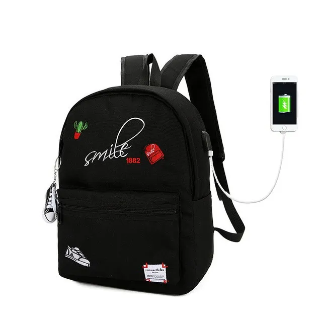 Korean fashion double-shoulder bag canvas bag usb-charging interface for middle and high school students' embroidered schoolbag
Korean fashion double-shoulder bag canvas bag usb-charging interface for middle and high school students' embroidered schoolbag