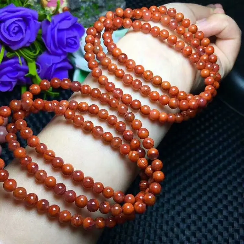 

Natural South Red Agate Bracelet Gemstone Women 108 Beads 6mm AAA