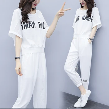 2019 Summer Casual O-neck Batwing Sleeve White Letter Womens Clothing Loose Shirt Female Harem Pants Tracksuit Women Outfits
2019 Summer Casual O-neck Batwing Sleeve White Letter Womens Clothing Loose Shirt Female Harem Pants Tracksuit Women Outfits