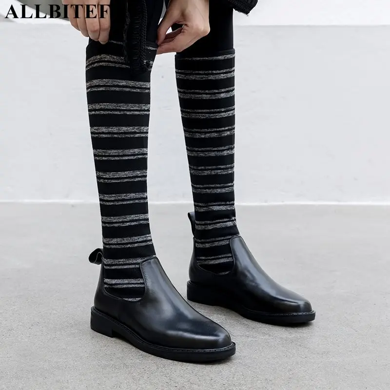 ALLBITEFO high quality genuine leather+Elastic material long women boots low-heeled women high heel shoes winter snow boots
ALLBITEFO high quality genuine leather+Elastic material long women boots low-heeled women high heel shoes winter snow boots