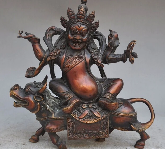 Free Shipping 9"chinese buddhism fane bronze Jambhala Mahakala god buddha ride beast statue