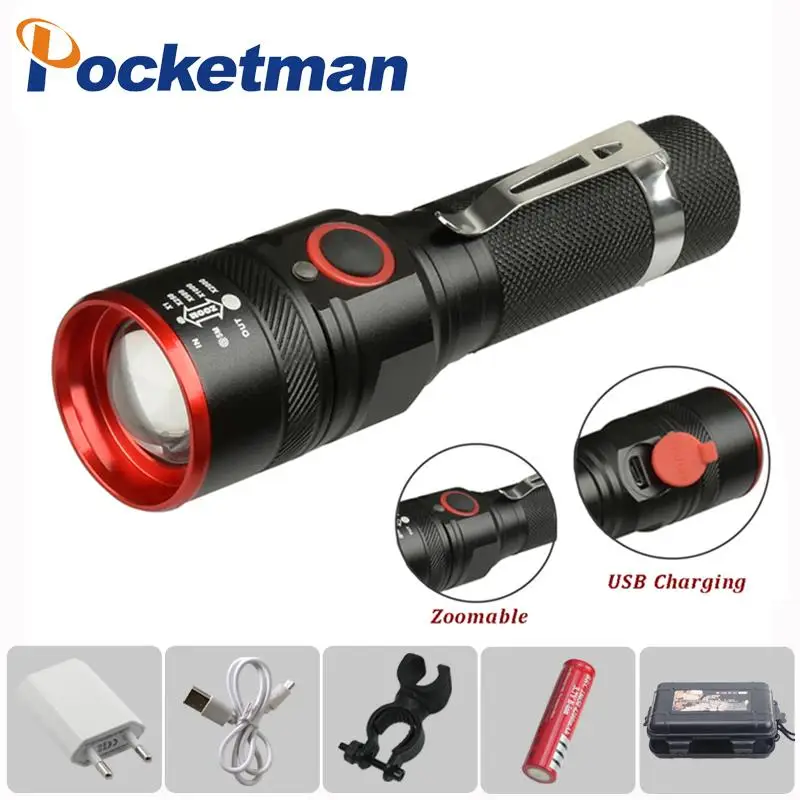 6000 Lumens Flashlight USB Rechargeable T6 LED Flashlight Torch Lamp Lantern 18650 Waterproof LED Bike Flash Light Aluminum
6000 Lumens Flashlight USB Rechargeable T6 LED Flashlight Torch Lamp Lantern 18650 Waterproof LED Bike Flash Light Aluminum