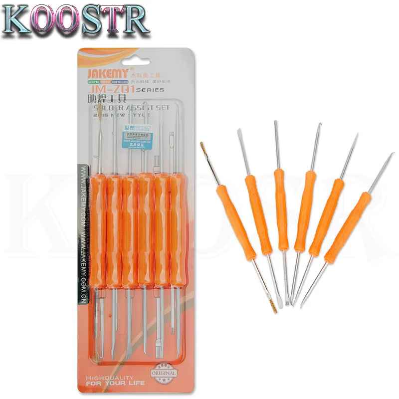 JAKEMY JM-Z01 Soldering Assist Tool Set Hand Tools Brash Needle Reamer Fork Knife 6 in 1 Electric Iron Auxiliary Repair Tool
JAKEMY JM-Z01 Soldering Assist Tool Set Hand Tools Brash Needle Reamer Fork Knife 6 in 1 Electric Iron Auxiliary Repair Tool