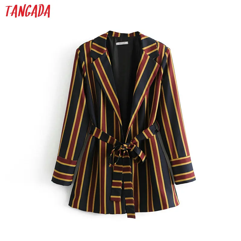 Tangada vintage stripe print belt women blazer elegant office blazer long sleeve ladies coat feminino work suit blezer DA18
Tangada vintage stripe print belt women blazer elegant office blazer long sleeve ladies coat feminino work suit blezer DA18
