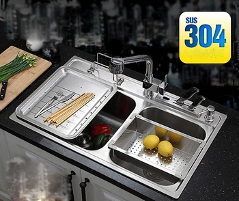 Stainless Steel Kitchen Sink Undermount with Hot and Cold Bass Pull-Out Faucet Knife Block Chopboard Double Trough Vessel Set 
Stainless Steel Kitchen Sink Undermount with Hot and Cold Bass Pull-Out Faucet Knife Block Chopboard Double Trough Vessel Set