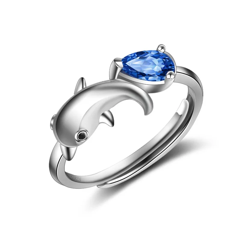 

Women Stylish Adjustable Ring Blue Solid 925 Sterling Silver Jewelry Prong Setting Solitaire Waterdrop Cut Cubic Zirconia Ring