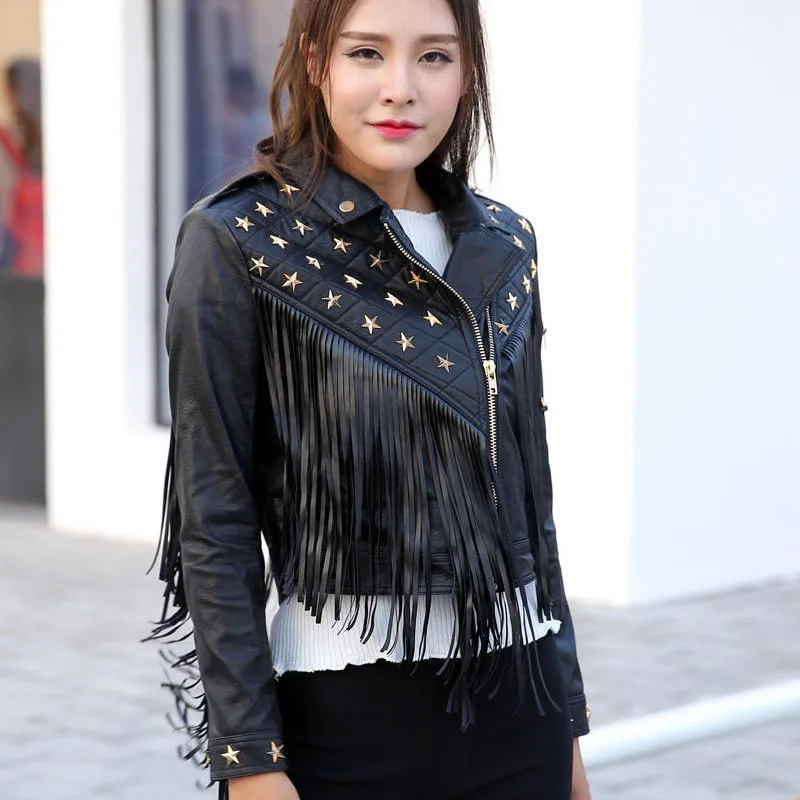 Fashion Women Short Slim Pu Leather Jackets 2019 Winter New Motorcycle Tassel Faux Leather Jacket Pentagram Lapel Zipper Coats
Fashion Women Short Slim Pu Leather Jackets 2019 Winter New Motorcycle Tassel Faux Leather Jacket Pentagram Lapel Zipper Coats