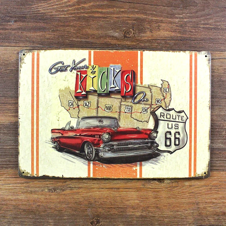 New arrival RZXD-672 "Get your kicks" Metal Tin Signs Plates Wall art craft home bar Iron vintage metal painting Mural 20x30 CM 
New arrival RZXD-672 "Get your kicks" Metal Tin Signs Plates Wall art craft home bar Iron vintage metal painting Mural 20x30 CM