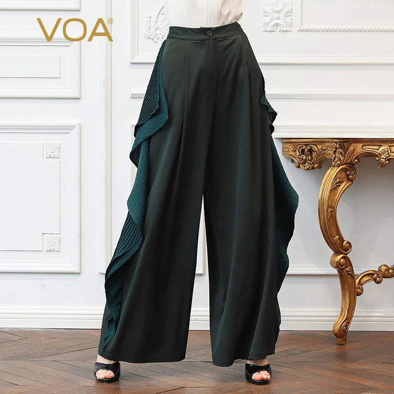 VOA Heavy Silk Plus Size 5XL Loose Wide Leg Pants Women Long Trousers Casual Ruffles Dark Green Irregular Mid Waist Spring K367
VOA Heavy Silk Plus Size 5XL Loose Wide Leg Pants Women Long Trousers Casual Ruffles Dark Green Irregular Mid Waist Spring K367
