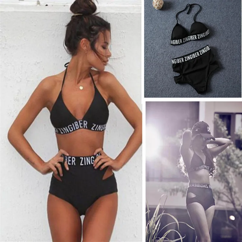 Zingiber lettering high waist elastic bikini soft removable bra pad swimwear balck bandage print letter sexy swimsuit bodysuit
Zingiber lettering high waist elastic bikini soft removable bra pad swimwear balck bandage print letter sexy swimsuit bodysuit