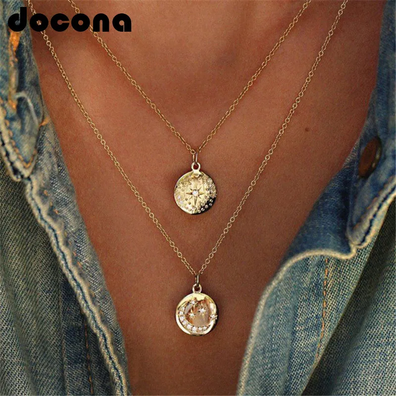 docona Bohemian Gold Color Moon Star Crystal Pendant Necklace for Women Girl Metal Mutil-Layered Necklaces Collares 6176
docona Bohemian Gold Color Moon Star Crystal Pendant Necklace for Women Girl Metal Mutil-Layered Necklaces Collares 6176