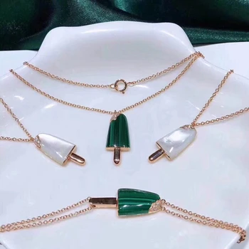 Solid 925 Sterling Silver Shell Popsicle Charm Necklace Malachite Stone Childhood Design Women Party Wedding Jewelry
Solid 925 Sterling Silver Shell Popsicle Charm Necklace Malachite Stone Childhood Design Women Party Wedding Jewelry