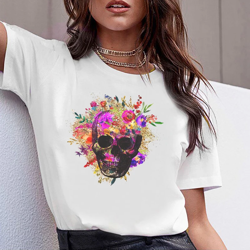 Women Clothes Tshirt Print Summer Casual Skull Flower Small Tow Girl Woman Tee Ladies Female T-shirt Short Sleeve T Top
Women Clothes Tshirt Print Summer Casual Skull Flower Small Tow Girl Woman Tee Ladies Female T-shirt Short Sleeve T Top