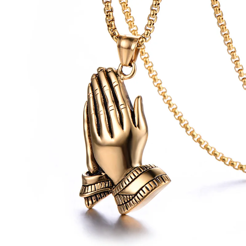 Foreign trade men hand prayer titanium steel necklace fashionable European and American style stainless steel pendant necklace
Foreign trade men hand prayer titanium steel necklace fashionable European and American style stainless steel pendant necklace