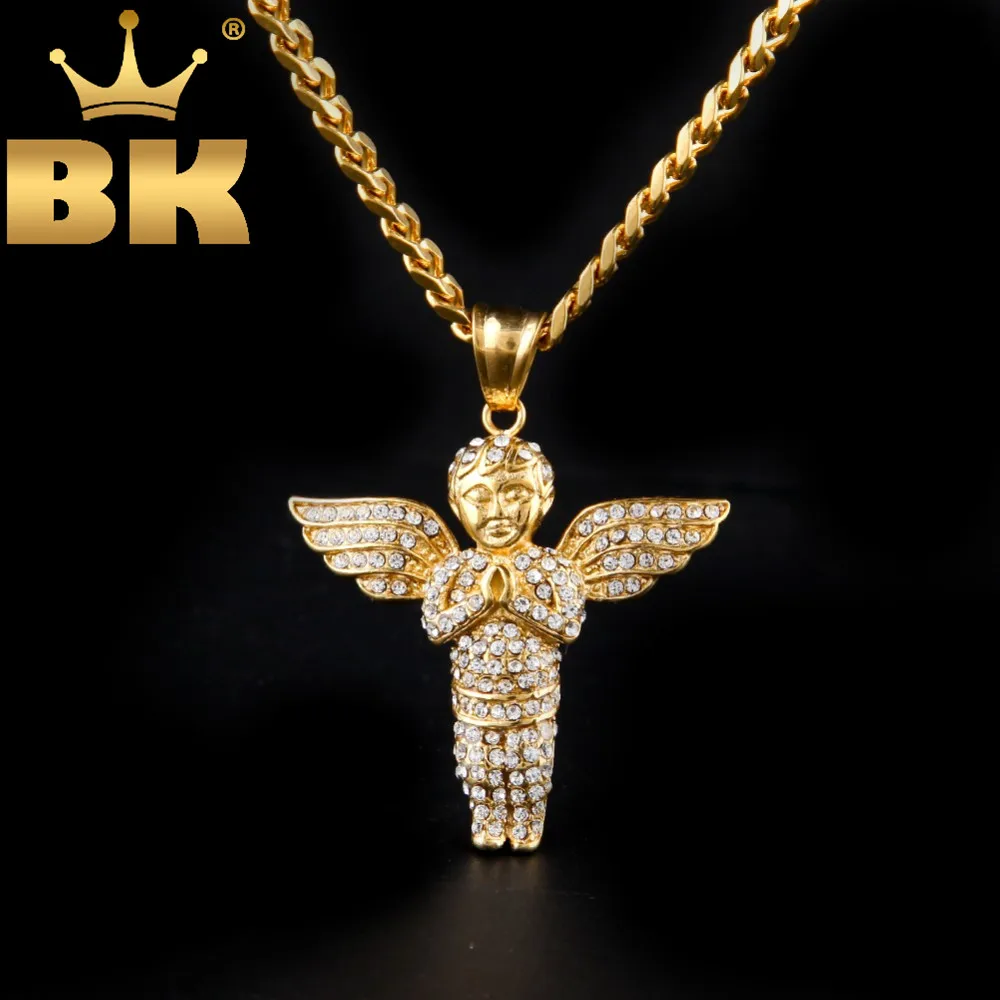 THE BLING KING Gold Color Iced Out Prayer Angel Pendant Hip Hop Bling Full Rhinestone Charm Cuban Chain Necklaces Mens Jewelry
THE BLING KING Gold Color Iced Out Prayer Angel Pendant Hip Hop Bling Full Rhinestone Charm Cuban Chain Necklaces Mens Jewelry