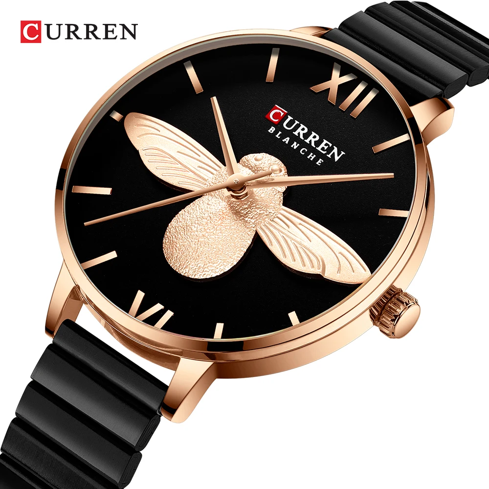 CURREN 2019 New Women Watch Creative Black Golden 3D Bee Roman Lady Quartz Steel Wristwatch Fashion Dress Watches Zegarek Damski
CURREN 2019 New Women Watch Creative Black Golden 3D Bee Roman Lady Quartz Steel Wristwatch Fashion Dress Watches Zegarek Damski
